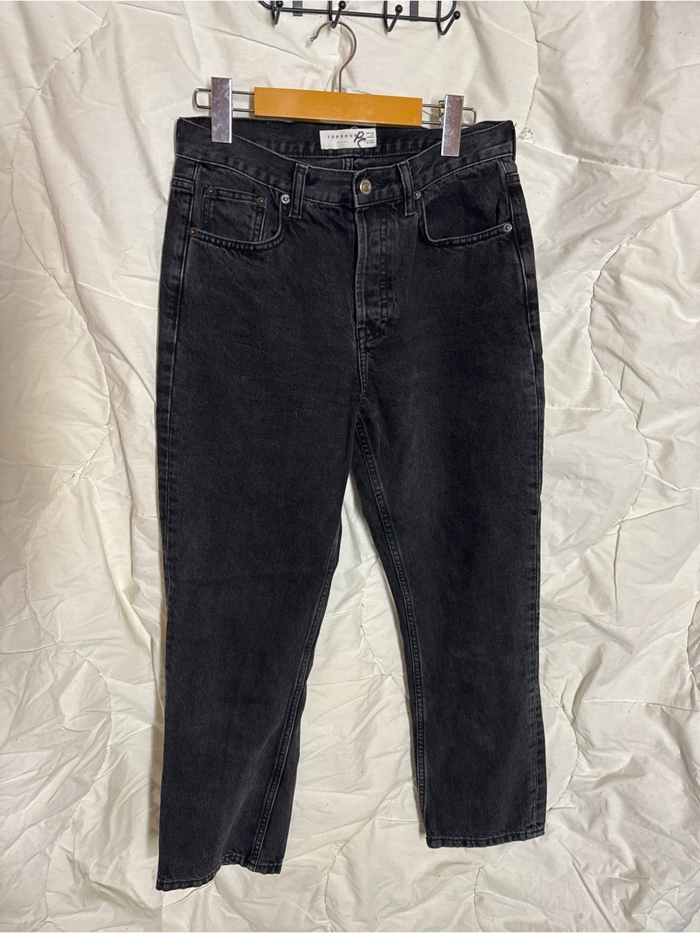 Topshop Editor Black High Waisted Straight Leg Denim Jeans W28 L32